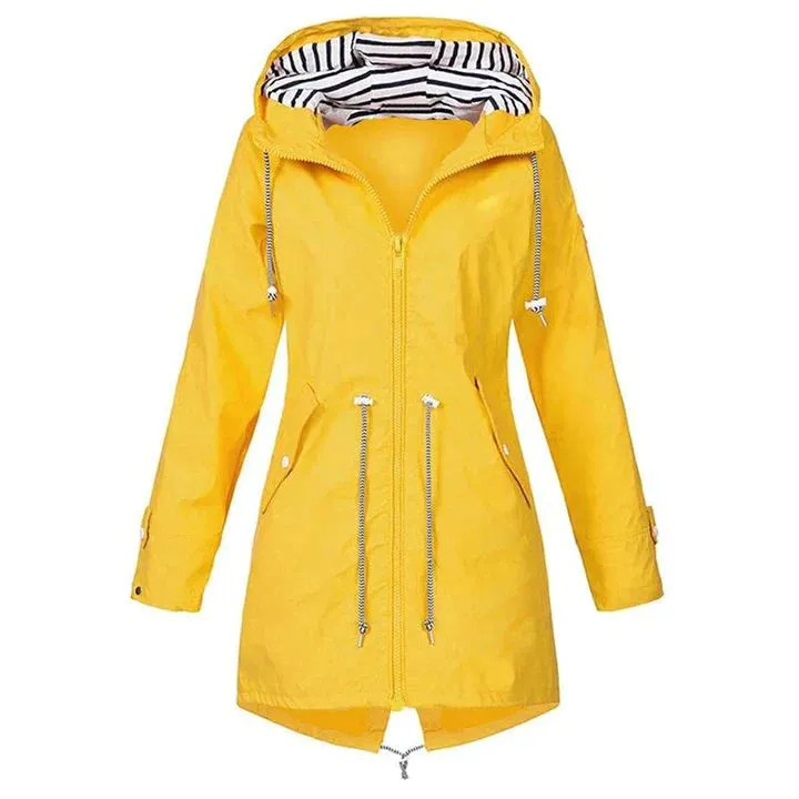 Damen Regenjacke mit winddichtem Material und verstellbarer Taille für