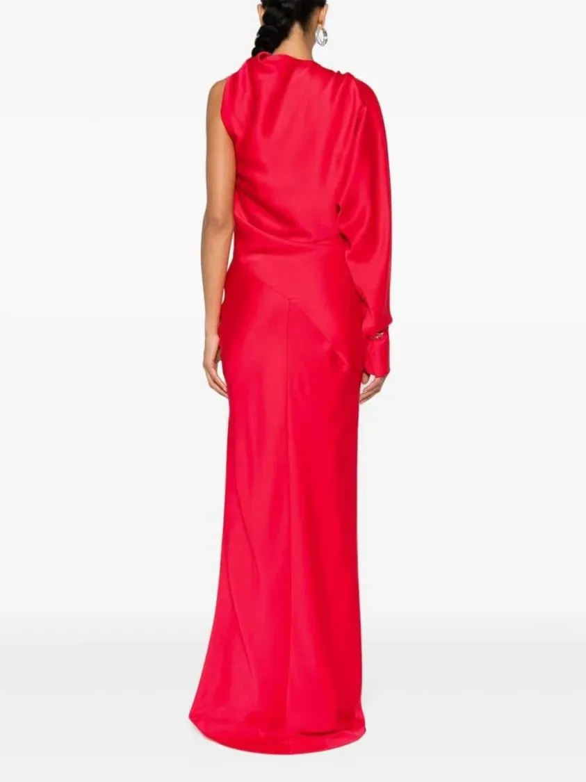   Genny  Red Satin Dress With Logo Red  Abendkleider 