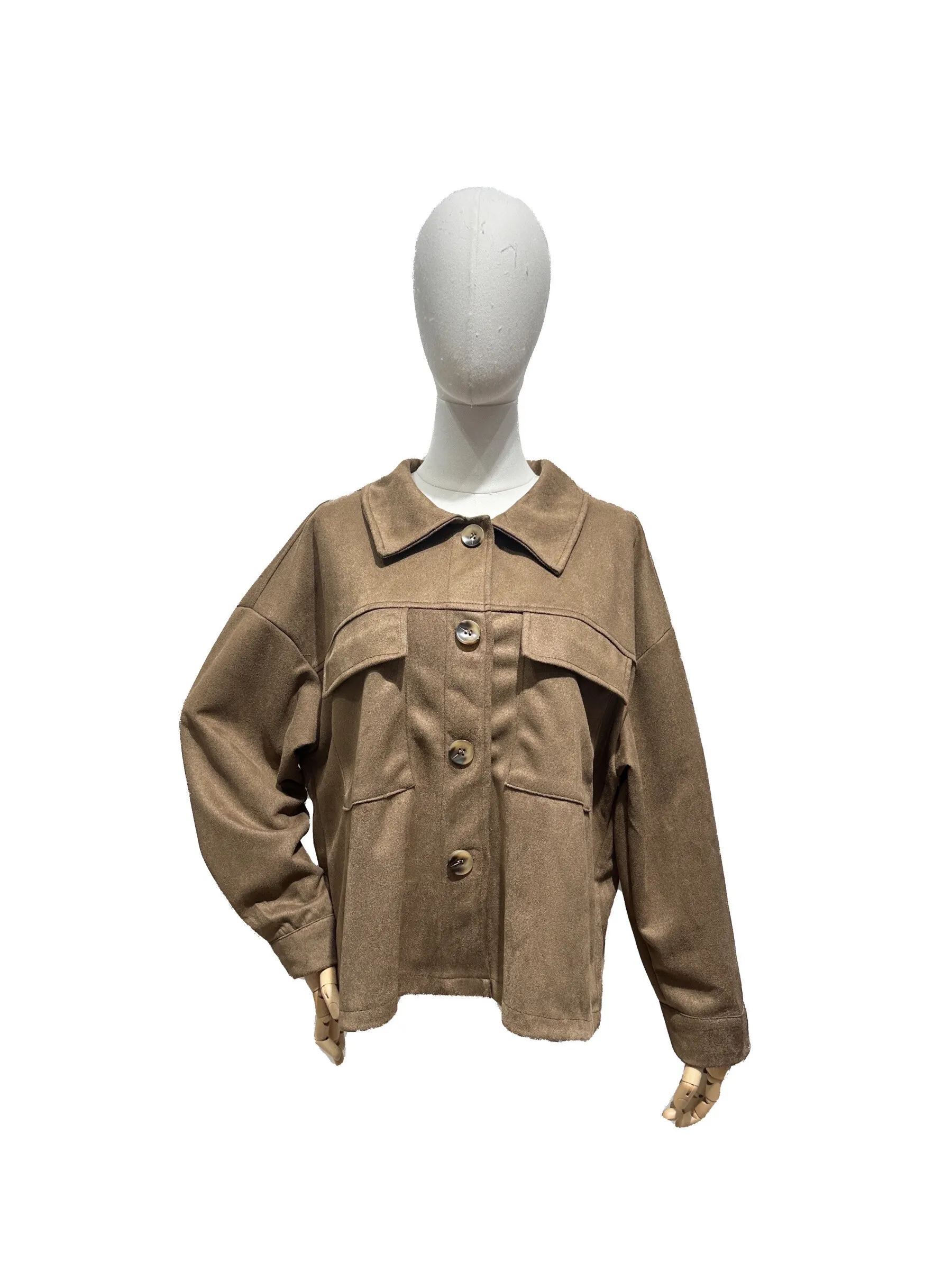 Langärmliges, geknöpftes Overshirt in Wildleder-Optik