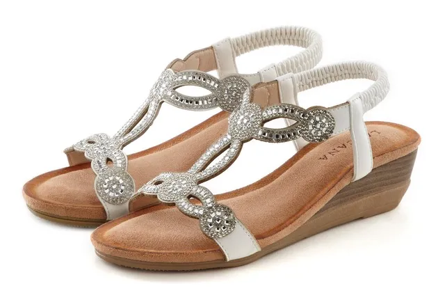 LASCANA Sandalette, mit Schmucksteinen, Glitzer, elastische Riemen, Sandale,Sommerschuh