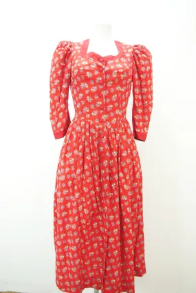 Leuchtend rot Baumwolle mit Wienernaht großartiges Dirndl ohne Schürze Gr.34